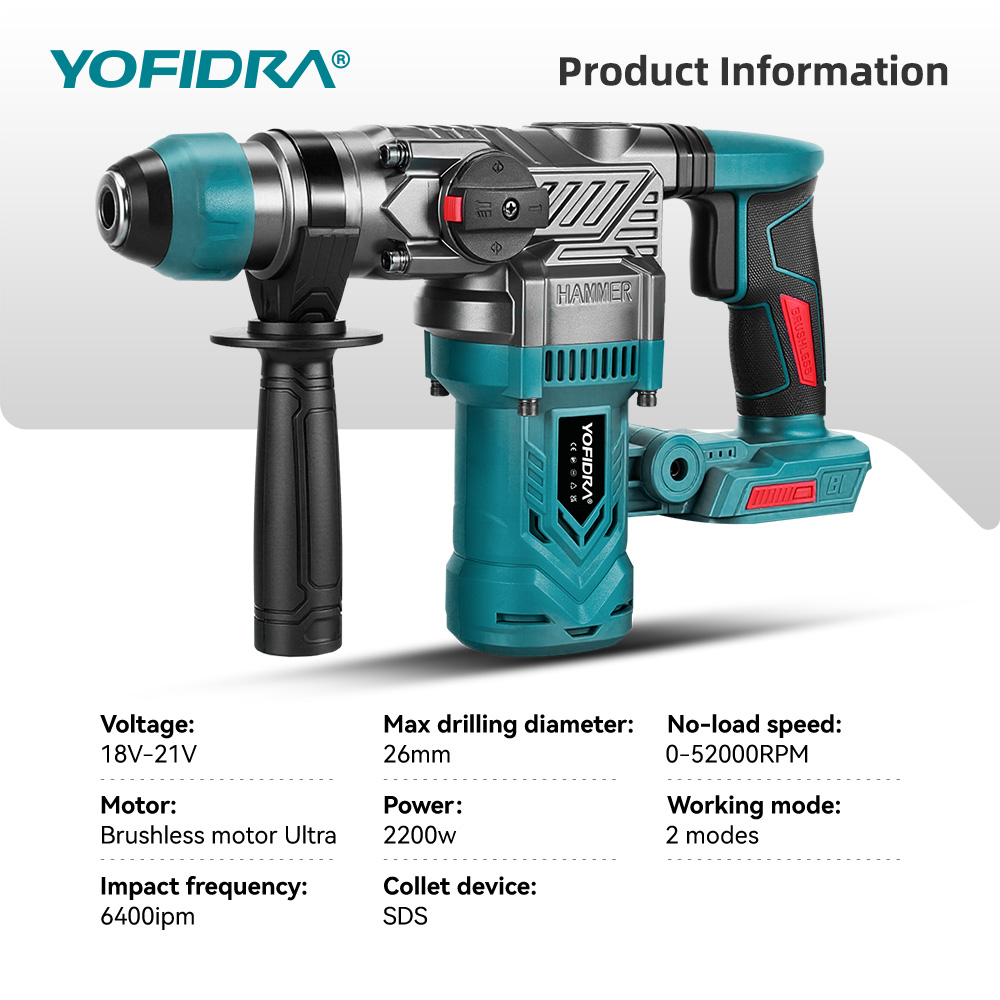 مثقاب كهربائي بدون فرشاة من YO - مراجعة Rotary Hammer Drill 26Mm وسعره