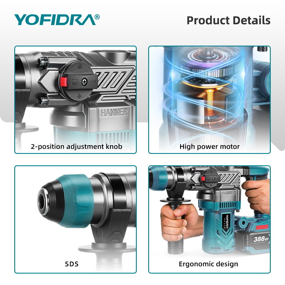 مثقاب كهربائي بدون فرشاة من YO - مراجعة Rotary Hammer Drill 26Mm وسعره