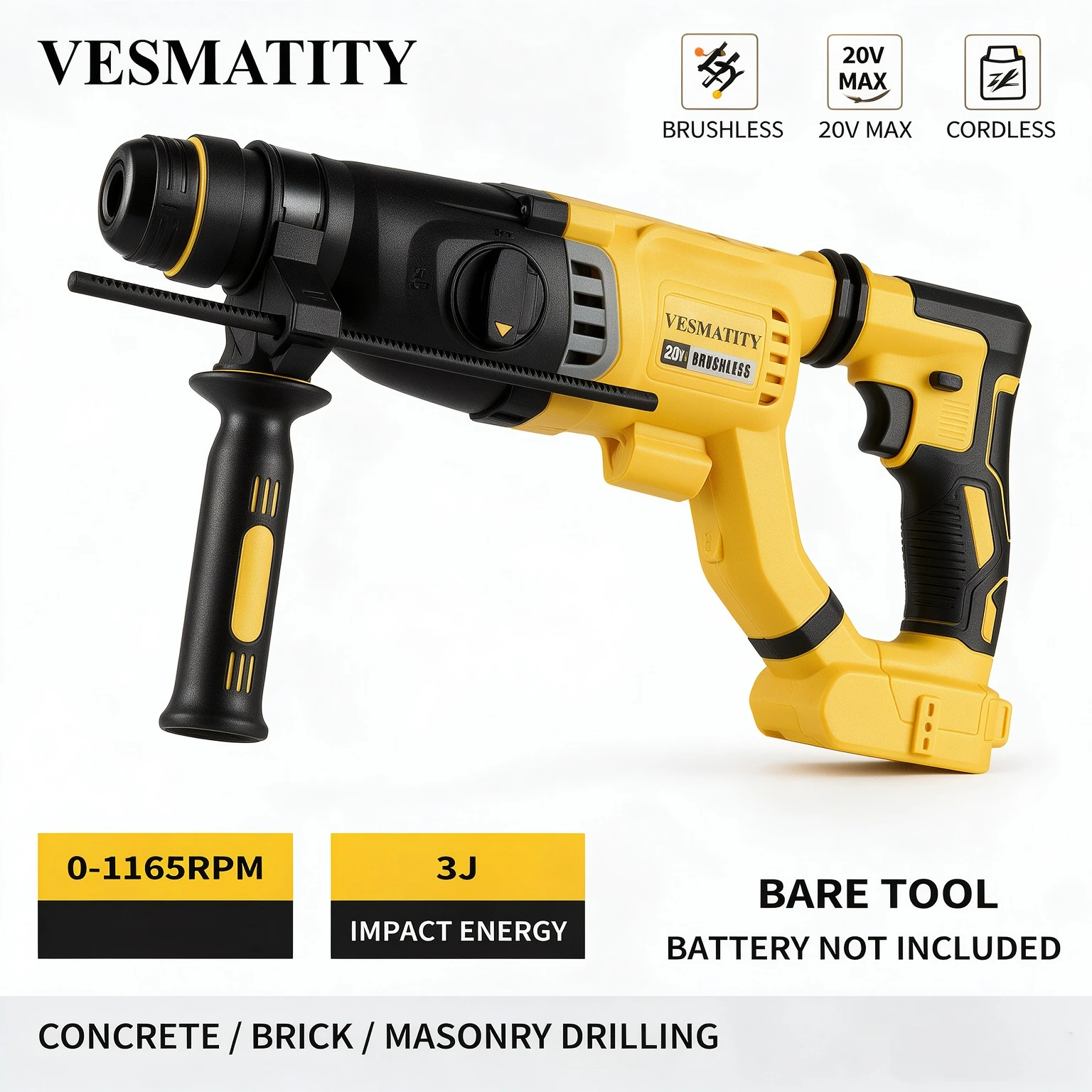 مثقاب دوار لاسلكي 20 فولت بدون - مراجعة Cordless Rotary Hammer 20V Brushless وسعره