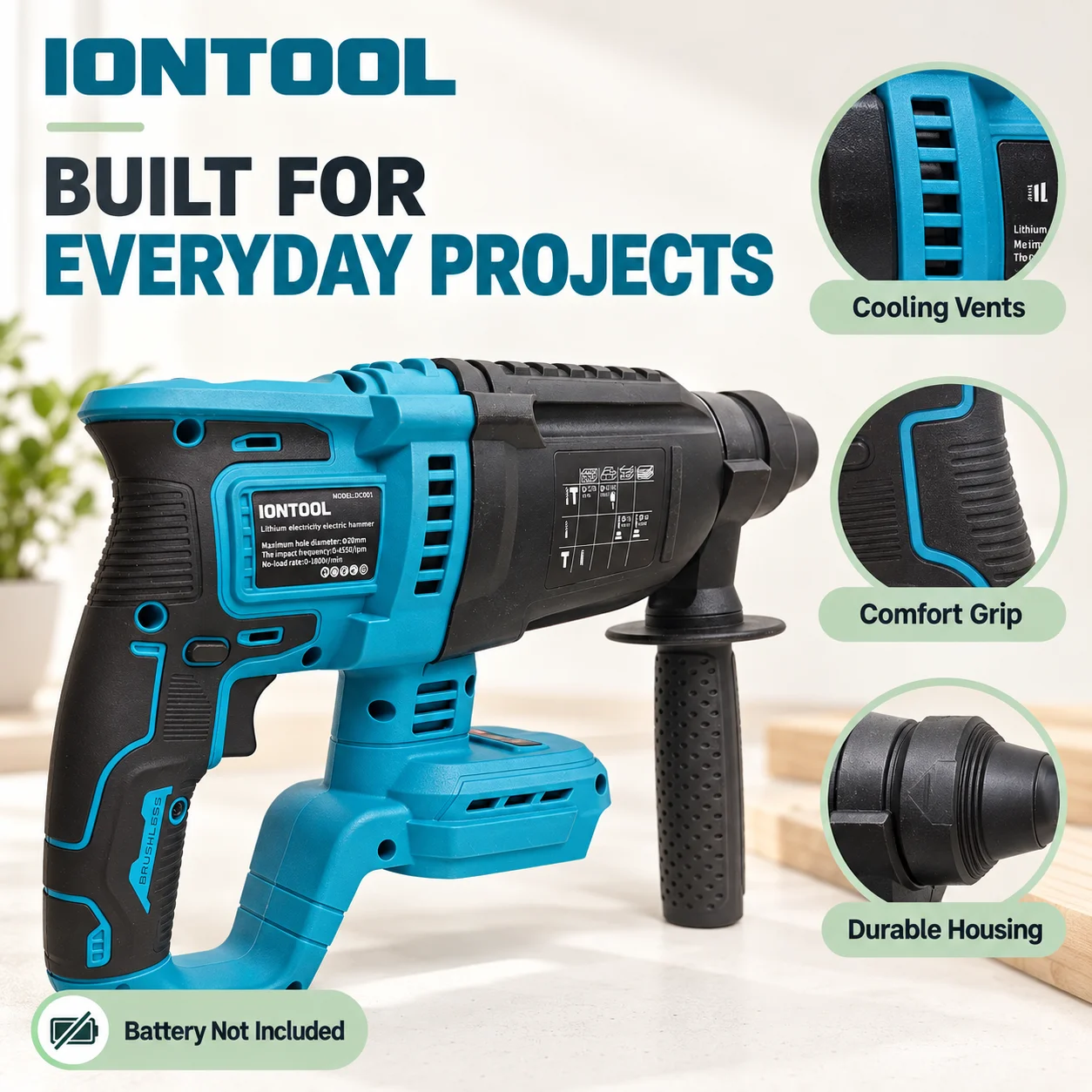 مطرقة دوارة لاسلكية من IONTOOL - مراجعة Rotary Hammer Drill 26Mm وسعره