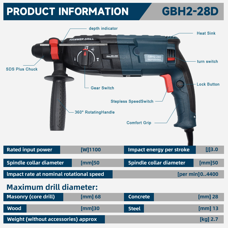 مثقاب دوار بوش GBH2-28 بولدوغ  - مراجعة Rotary Hammer Drill Sds Plus 800W وسعره