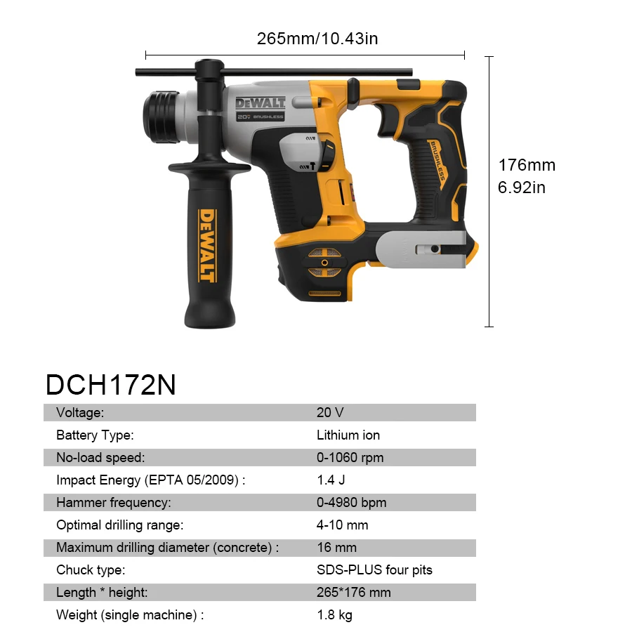 DeWalt DCH172N مثقاب مطرقة كهر - مراجعة Cordless Rotary Hammer 20V Brushless وسعره