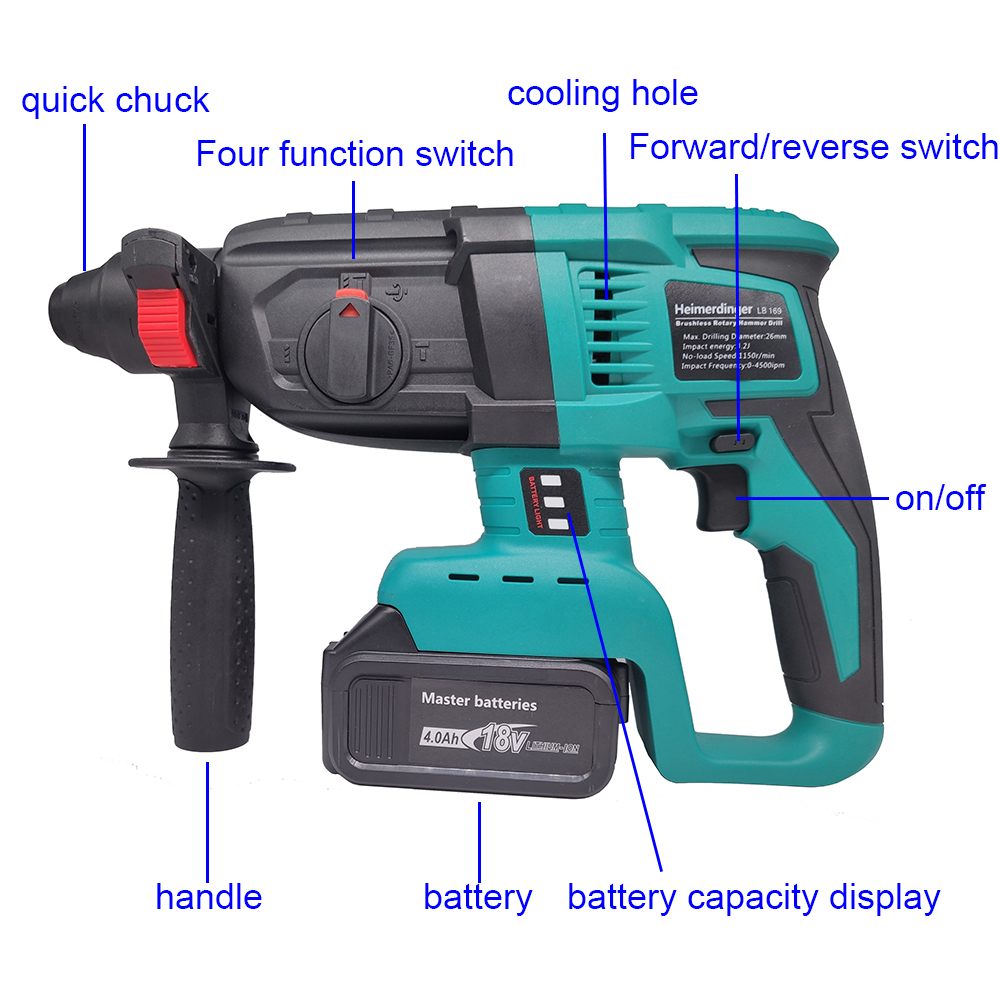 مثقاب ثقيل متعدد الوظائف مع مخ - مراجعة Rotary Hammer Drill 26Mm وسعره
